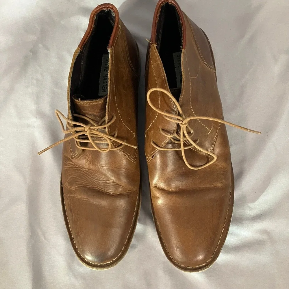 Steve Madden Harren Boots Mens Size 11.5 Cognac Leather‎ Chukka 247